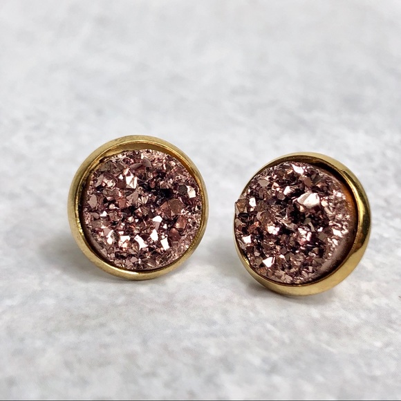 Rose Gold Druzy Earrings - Picture 4 of 4